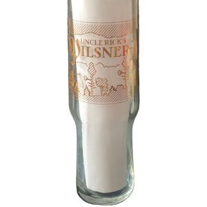 Pre Owned Uncle Ricks Pilsner Beer Glass 16oz Gold Lettering Great Graphics